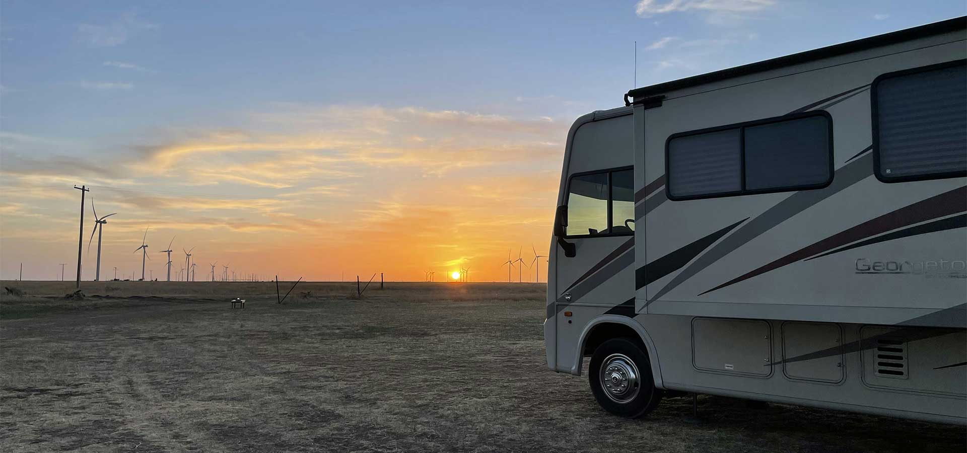 RV at sunset in the desert