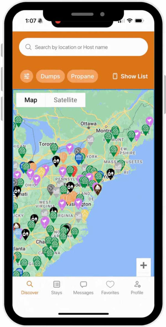 RV Overnights App Map