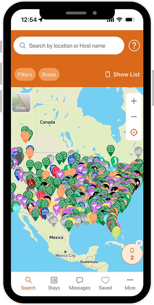 RV OVernights App, Map View