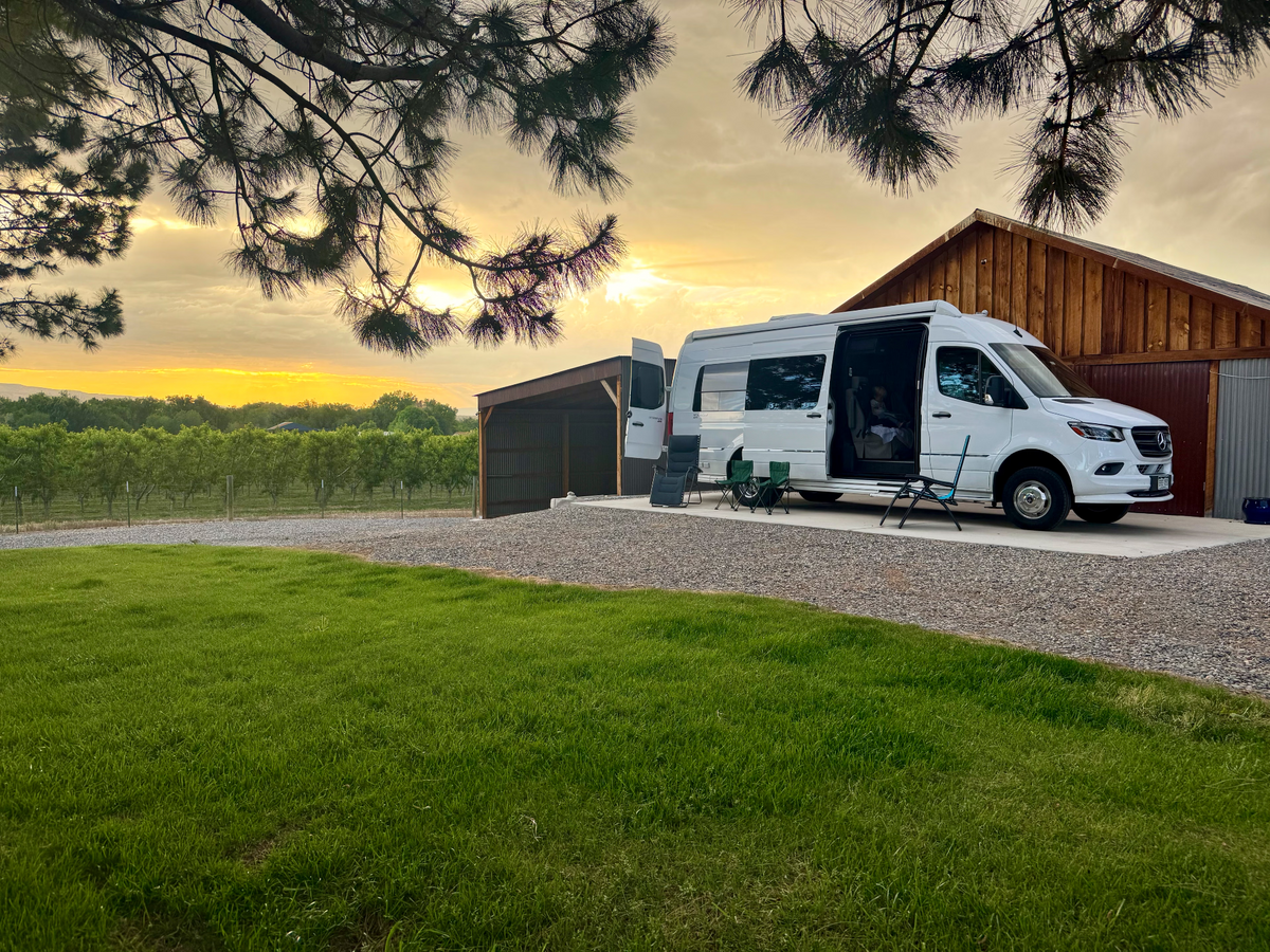 RV parked in a scenic outdoor location