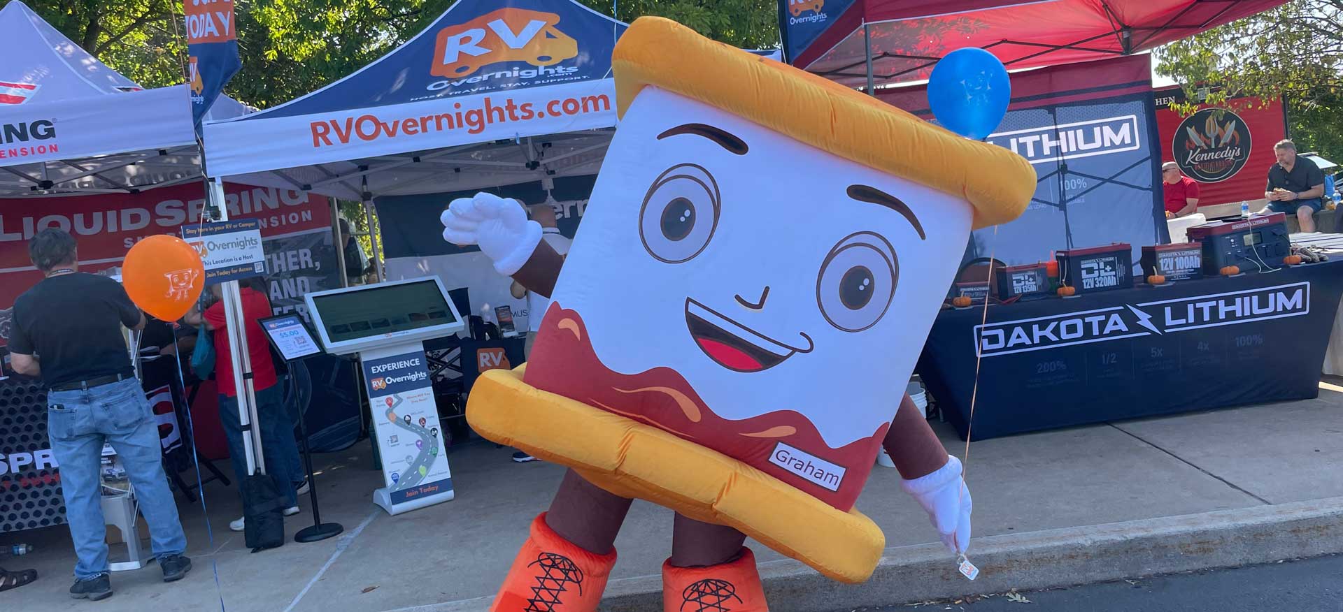 A dancing mascot at a parade